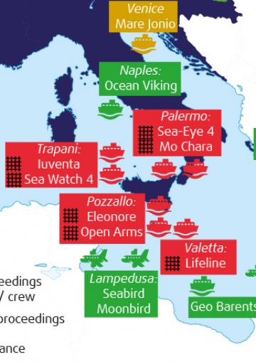 Map of Search and Rescue in the Mediterranean up to June 2021