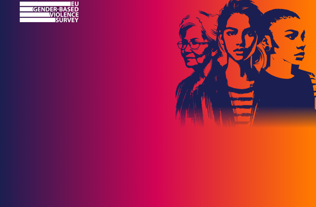 EU Gender-Based Violence Survey background with illustrated silhouettes of three women of different ages.