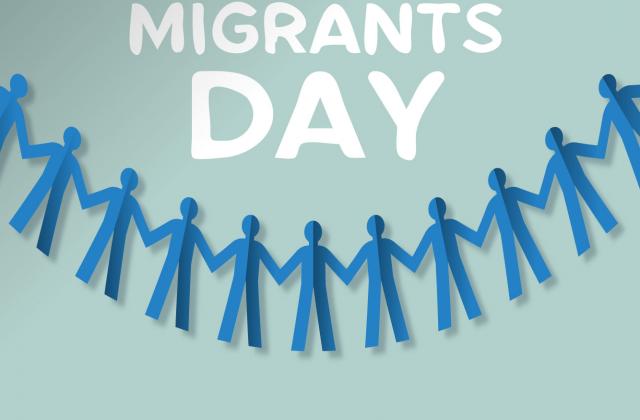 Migrants day text with string of people