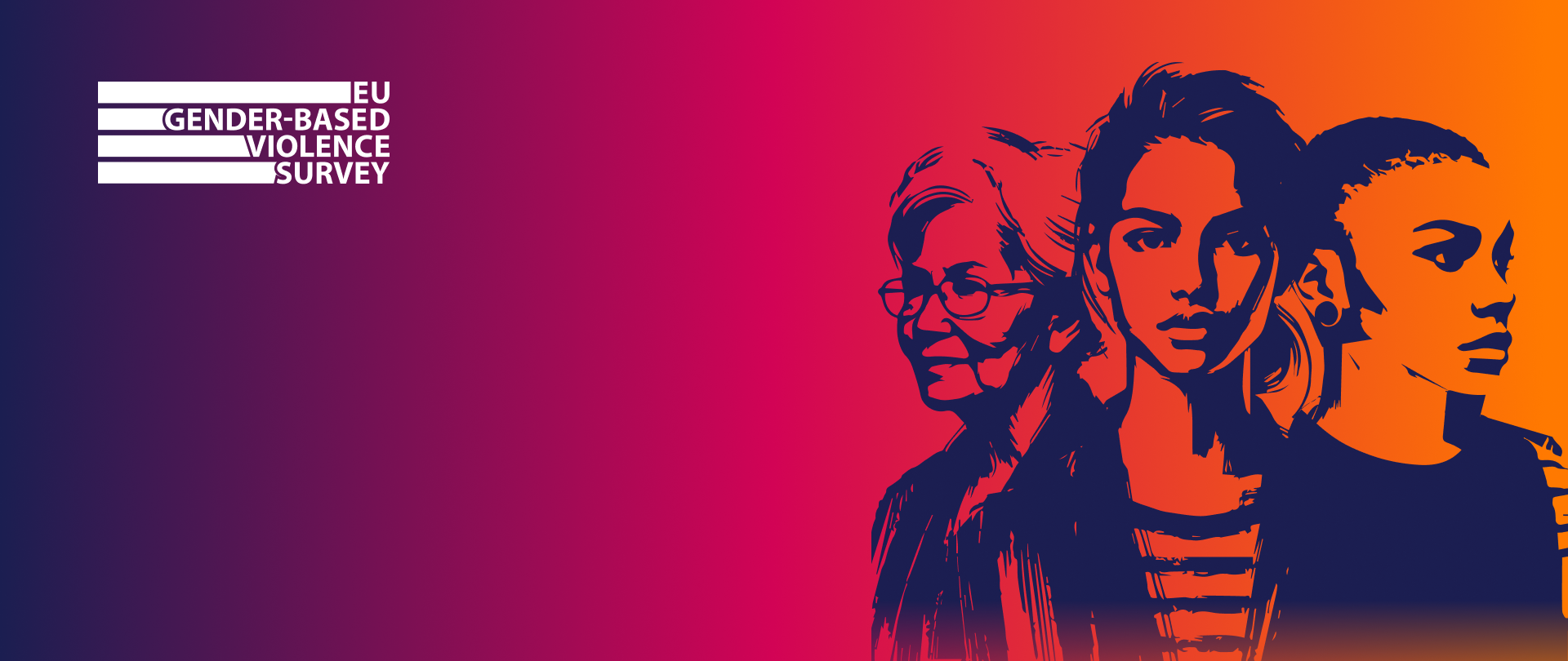 EU Gender-Based Violence Survey background with illustrated silhouettes of three women of different ages.